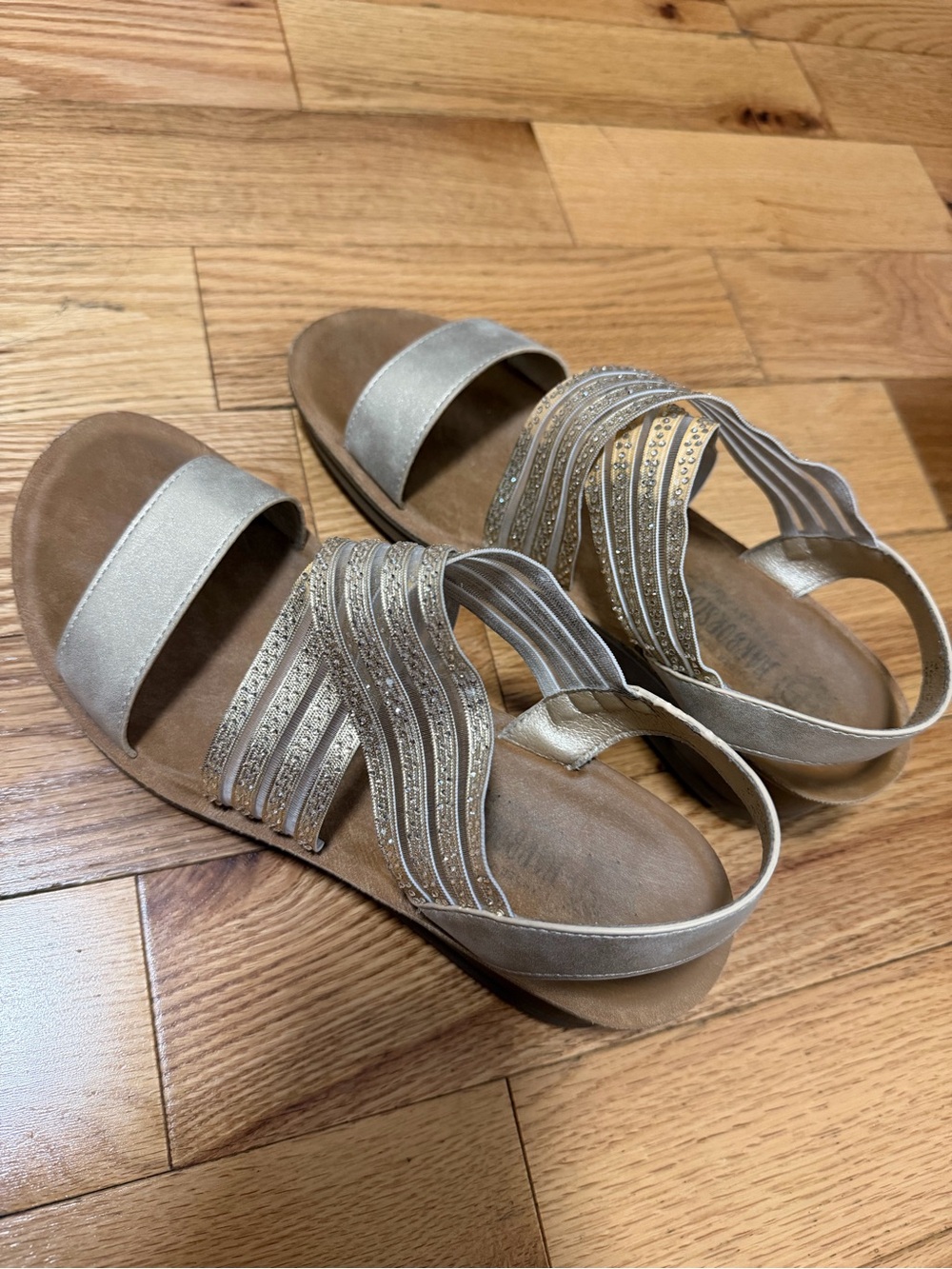 Women's Metallic Strappy Slide Sandals - Champagne